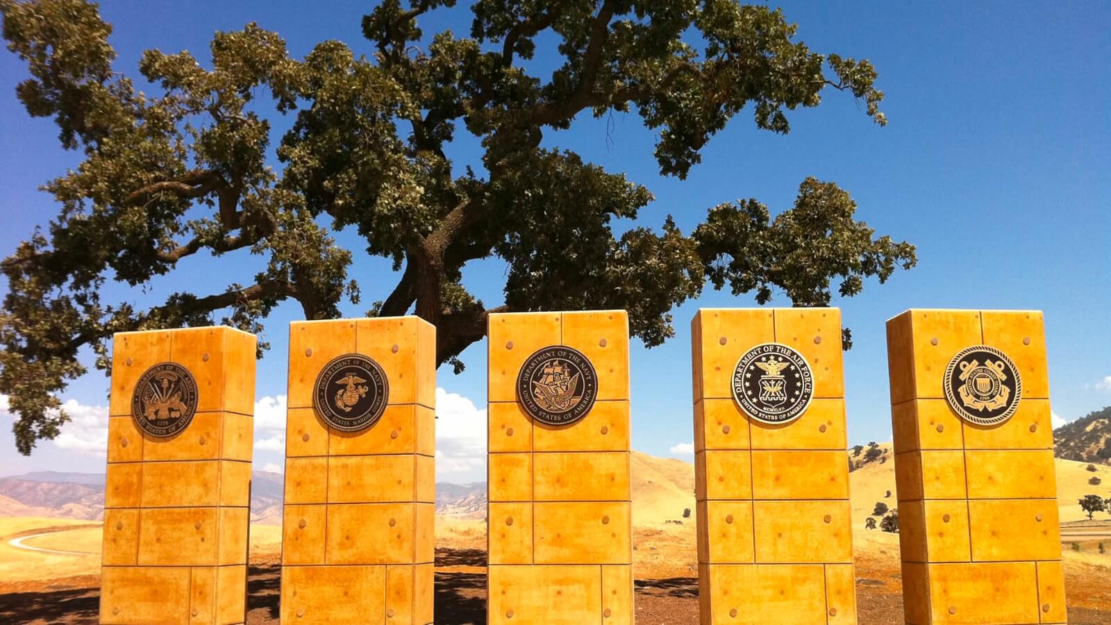 Monument at Tejon Ranch honoring the five branches of the U.S. military